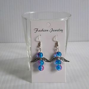 Hand Crafted Earrings Pierced Angel Blu/Pk Crackle
